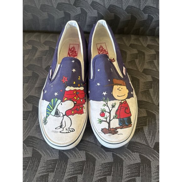 RARE Vans X Peanuts Snoopy & Charlie Brown Holiday Slip-On Shoes - Picture 1 of 8